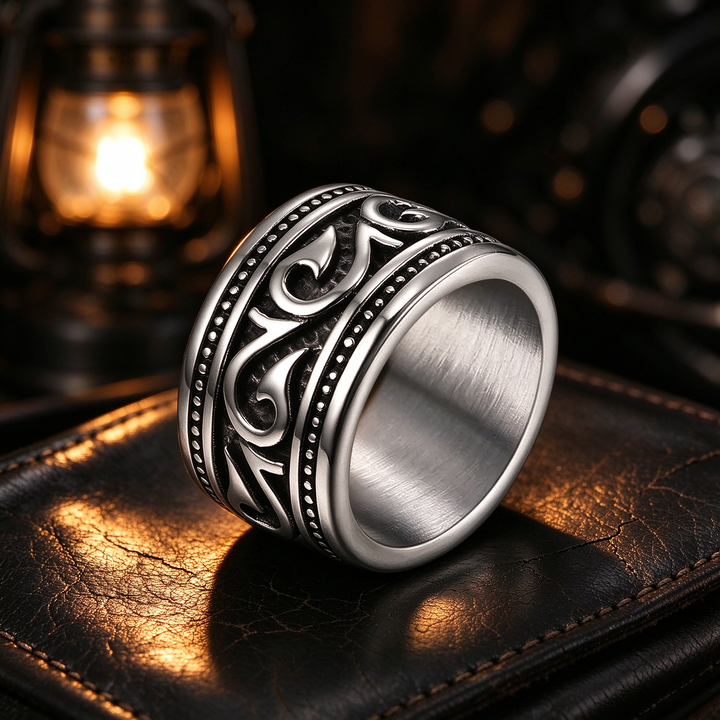Vintage Scroll Pattern Wide Band Men Ring