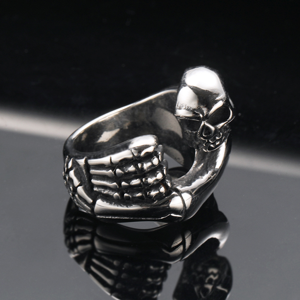 Retro Skeleton Palm Embrace Skull Gothic Motorcycle Ring