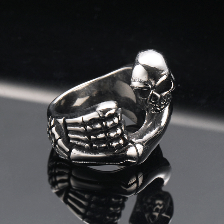 Retro Skeleton Palm Embrace Skull Gothic Motorcycle Ring