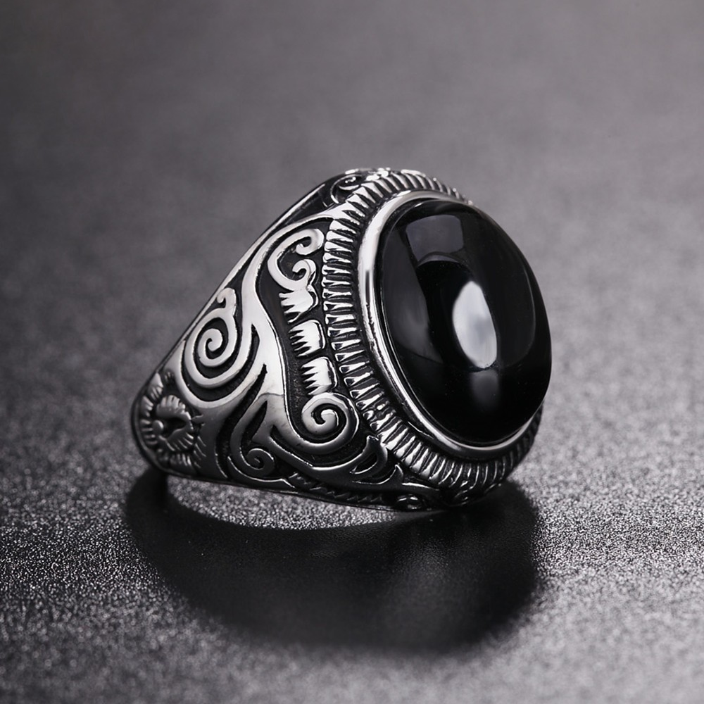 Vintage Carved Signet Ring With Oval Gemstone
