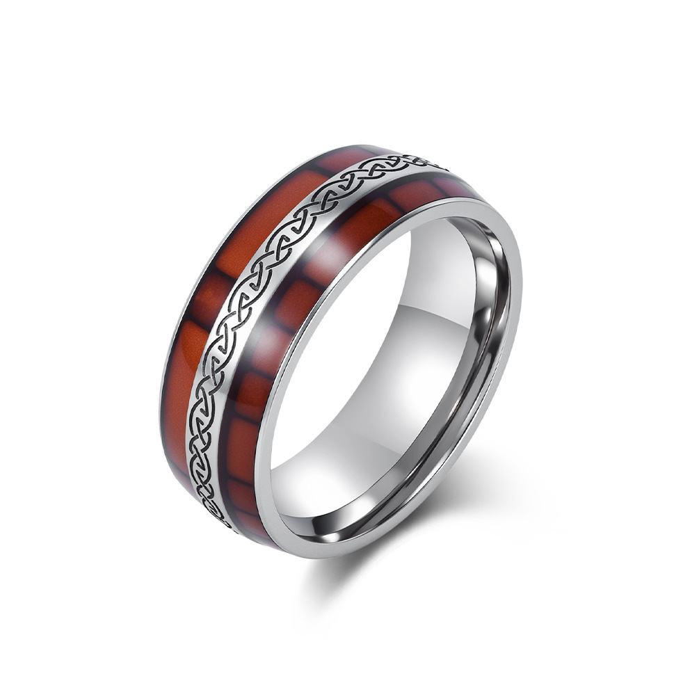 Celtic Knot Inlaid Wood Grain Band Ring