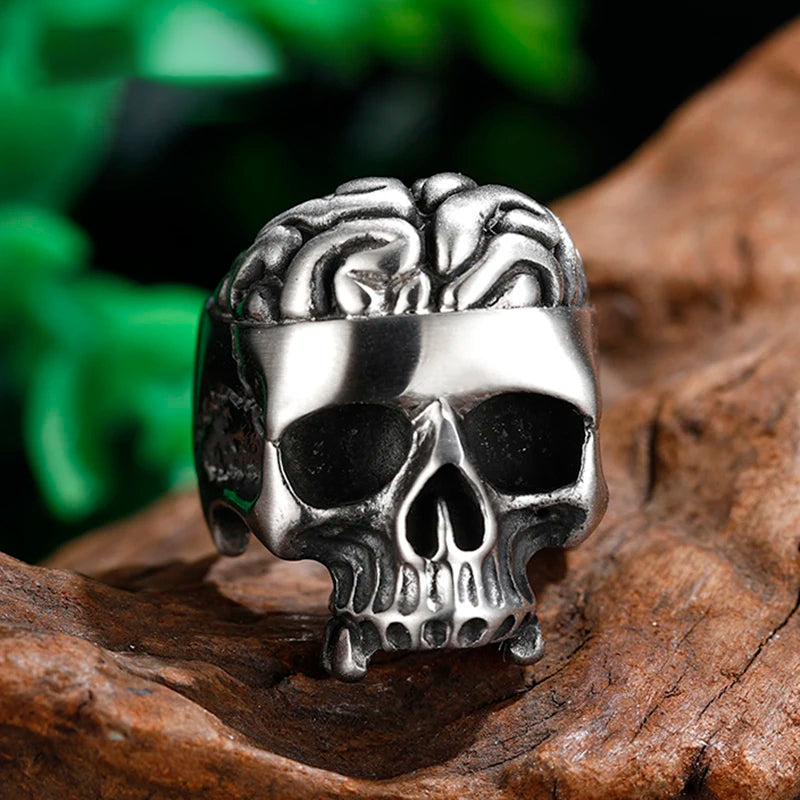 Retro Punk Open‑Brain Skull Gothic Biker Ring