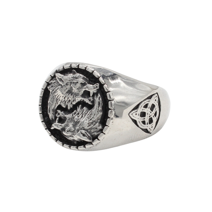 Celtic Twin Wolves Biker Signet Ring