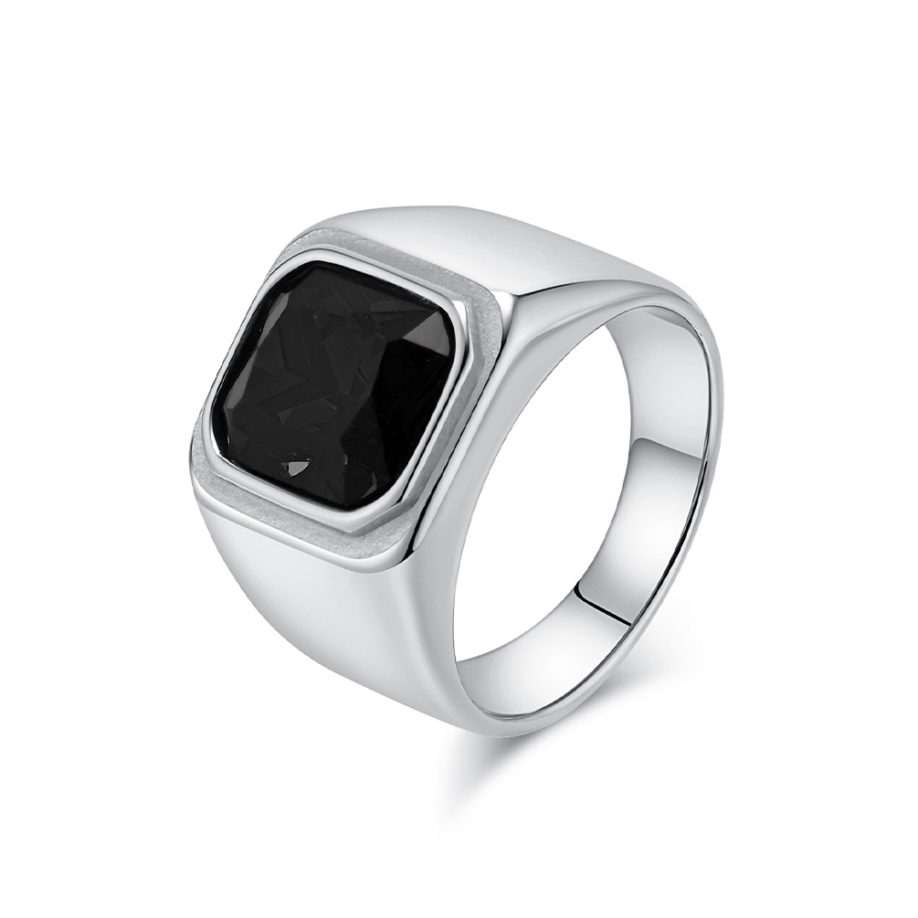 Cushion Cut Crystal Inlay Mens Statement Ring