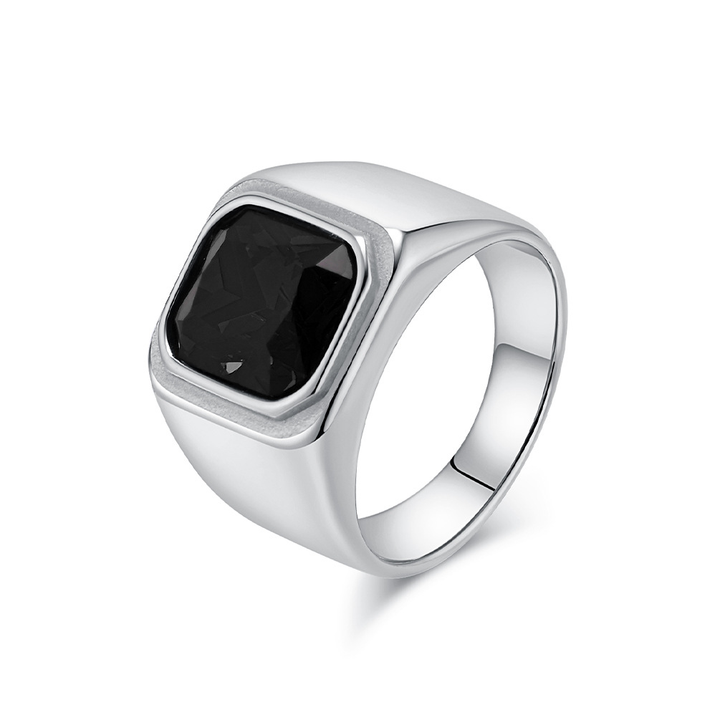 Cushion Cut Crystal Inlay Mens Statement Ring