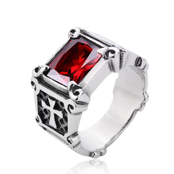 Vintage Gothic Cross Gem Ring