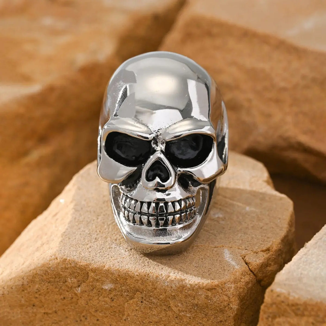 Polished Skull Gothic Mens Biker Statement Ring