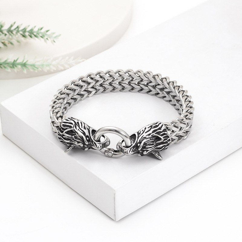 Vintage Wolf Head Statement Bracelet