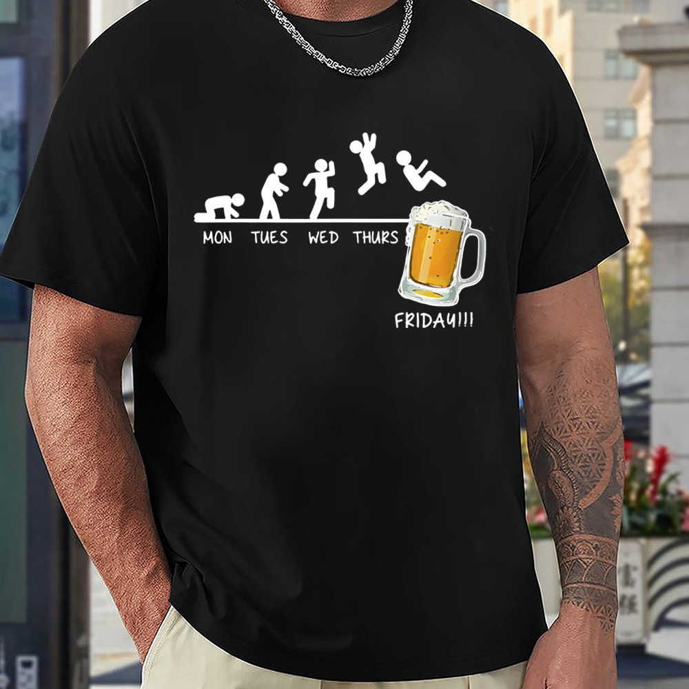 Novelty Beer Slogan Graphic Short Sleeve T-Shirt