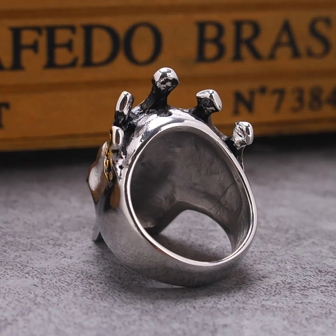 Two Tone Crown Skull Gothic Vintage Biker Statement Men Ring