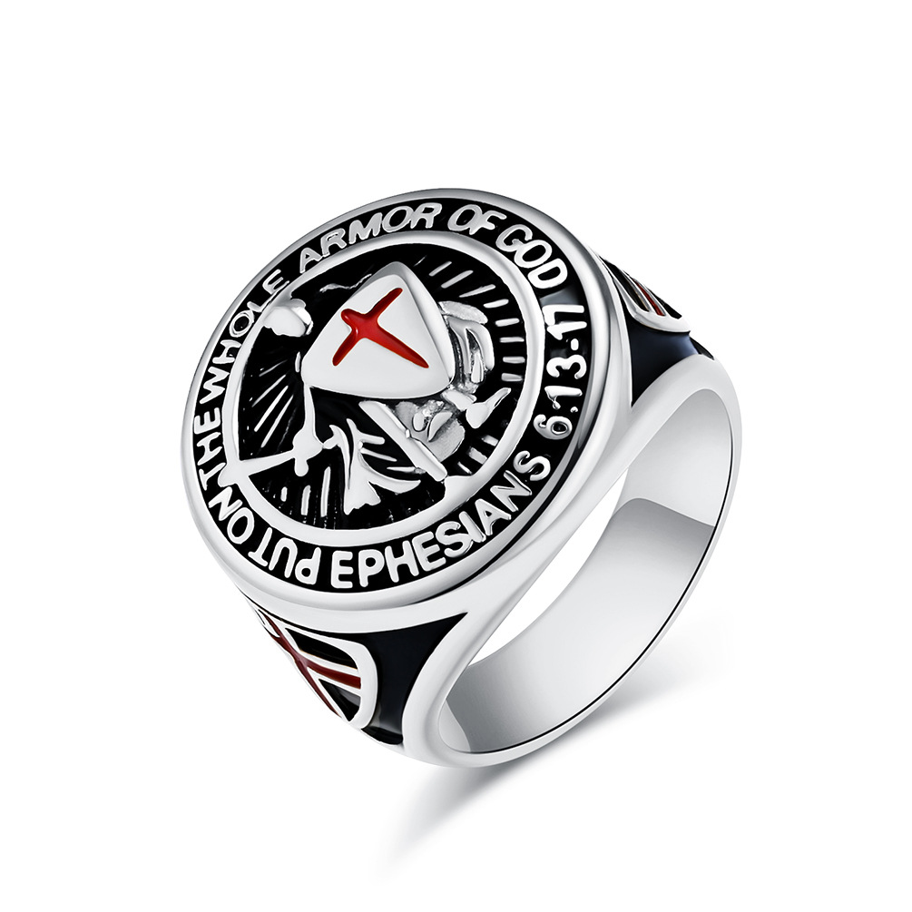 Engraved Warrior Cross Signet Ring