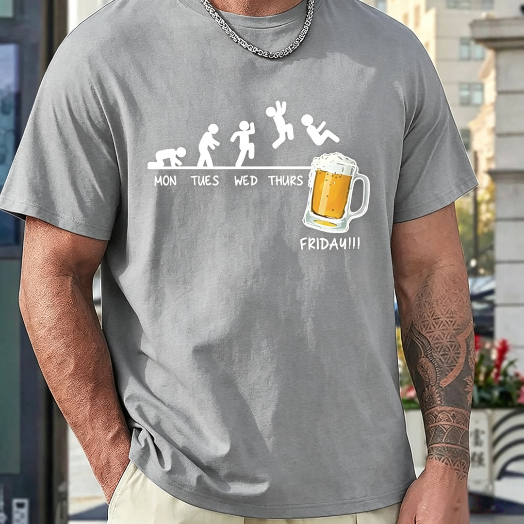 Novelty Beer Slogan Graphic Short Sleeve T-Shirt