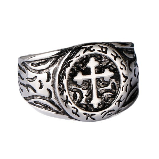 Vintage Cross Rune Engraved Adjustable Open Ring