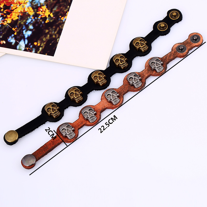 Vintage Punk Skull Leather Adjustable Wrist Bracelet