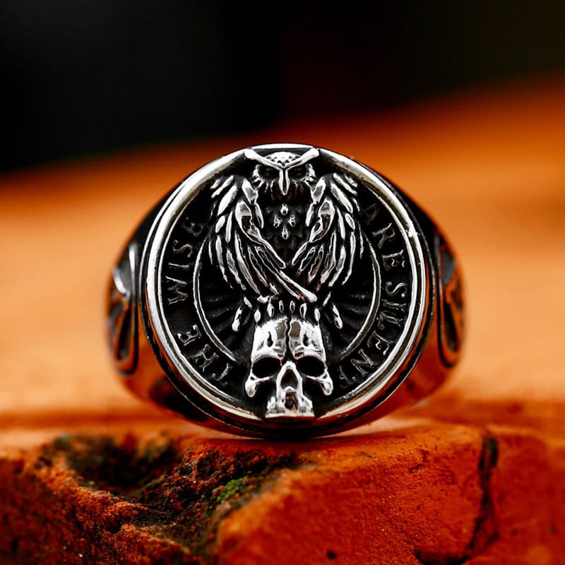 Vintage owl and skull ring