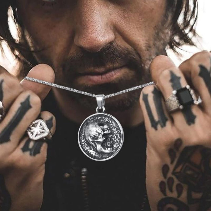 Gothic Skull Double Sided Pendant Necklace