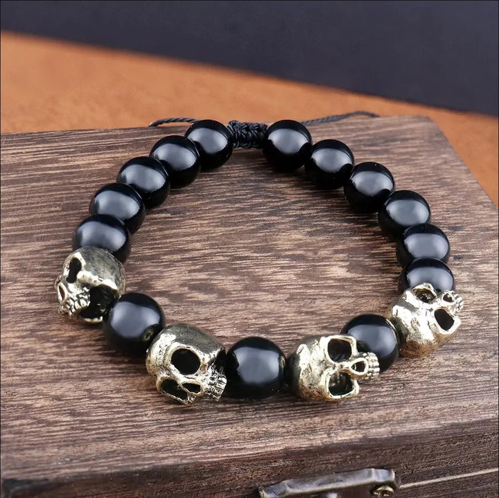 Black Onyx Beaded Skull Bracelet