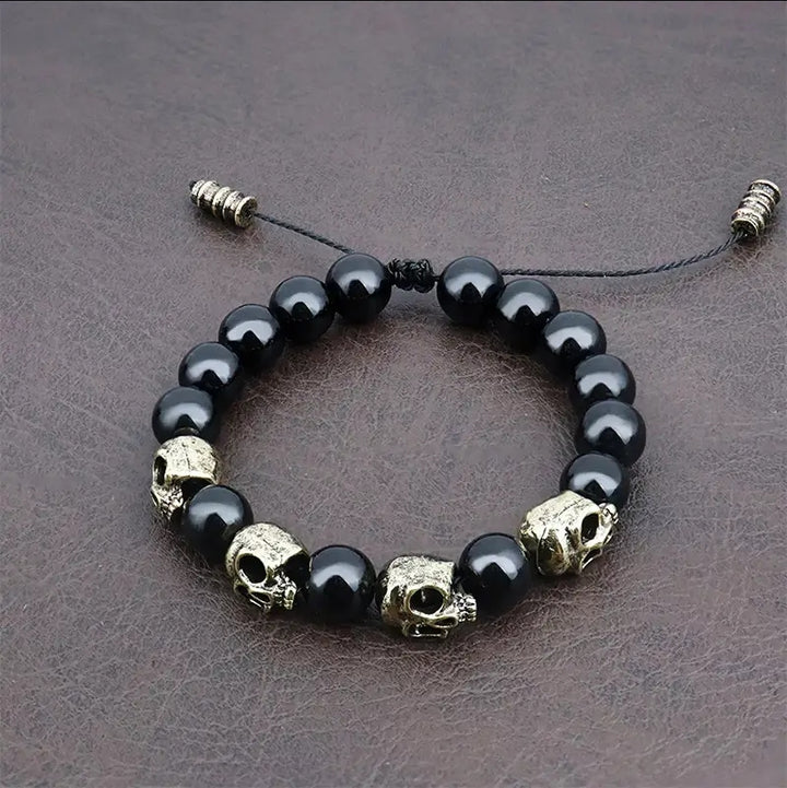 Black Onyx Beaded Skull Bracelet