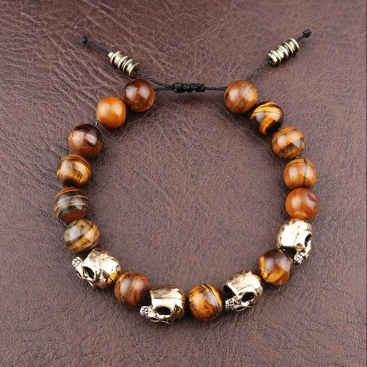 Black Onyx Beaded Skull Bracelet