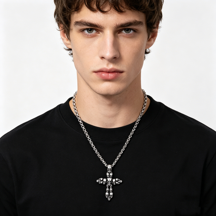 Gothic Skull Cross Pendant Stainless Steel Necklace