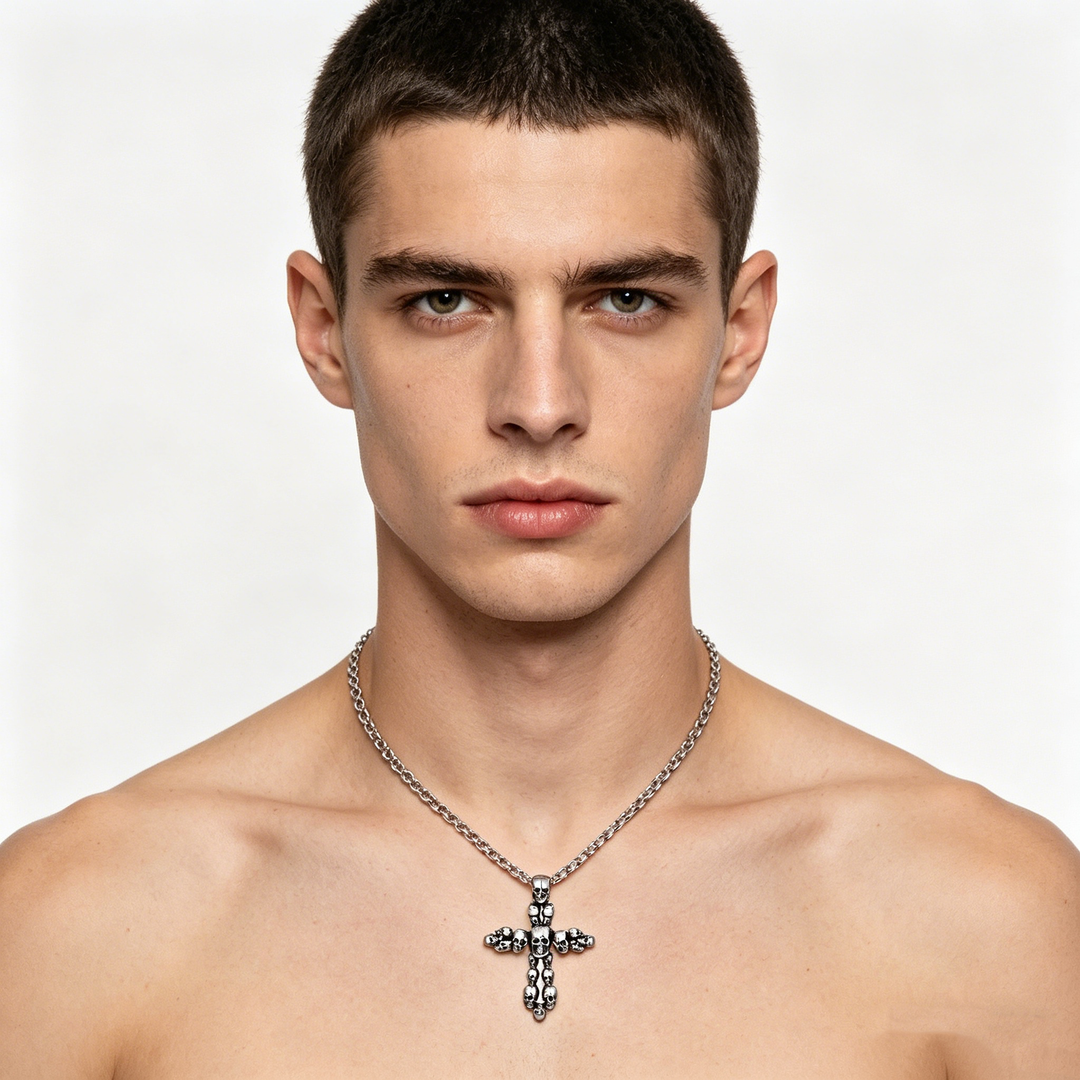 Gothic Skull Cross Pendant Stainless Steel Necklace