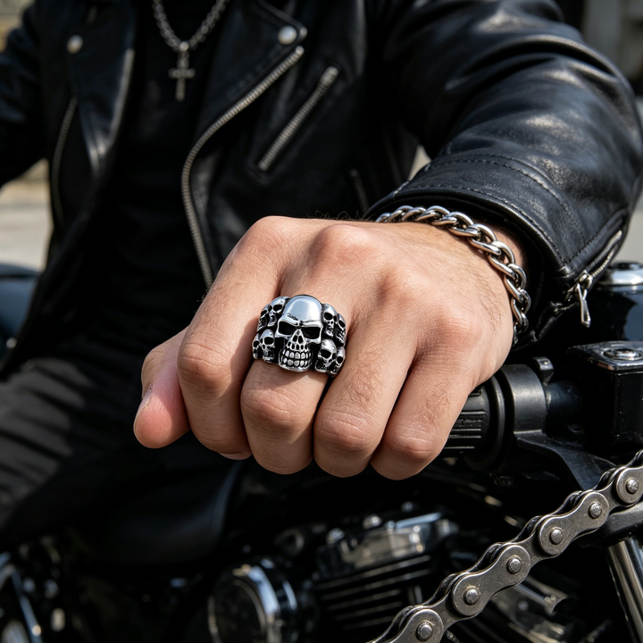 Gothic Multi Skull Stainless Steel Biker Ring