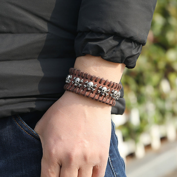 Vintage skull leather bracelet