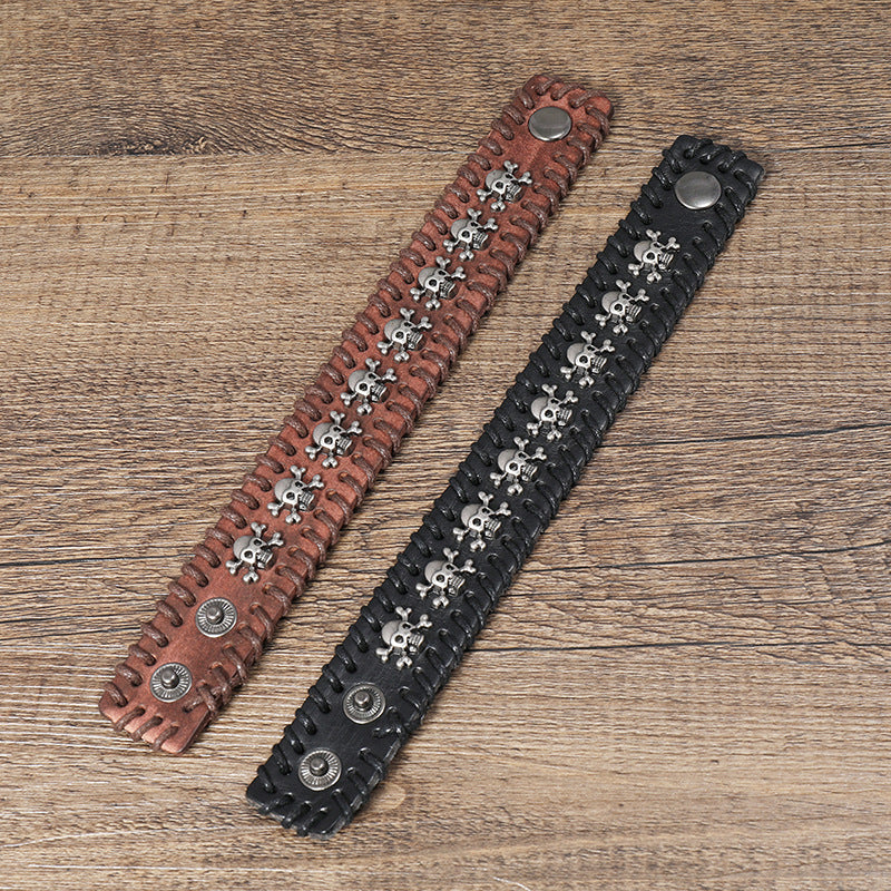 Vintage skull leather bracelet