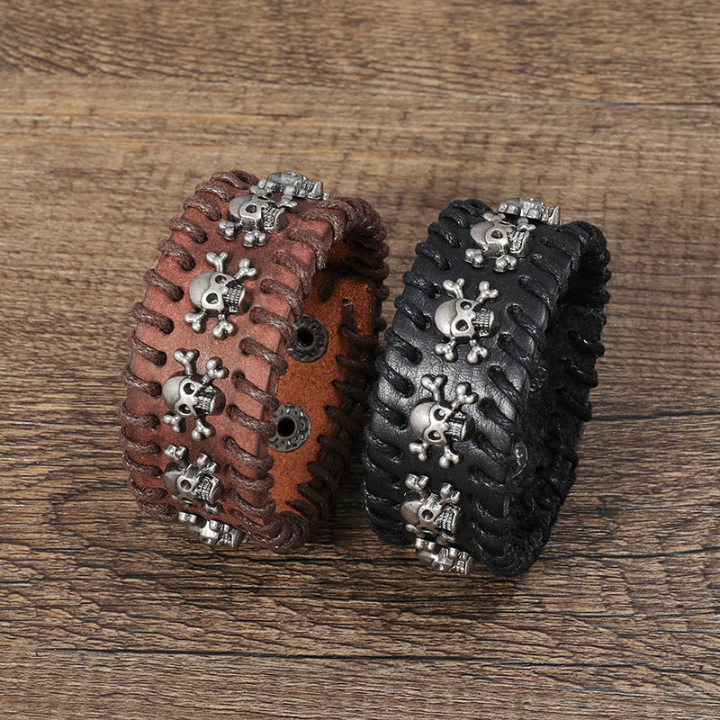 Vintage skull leather bracelet