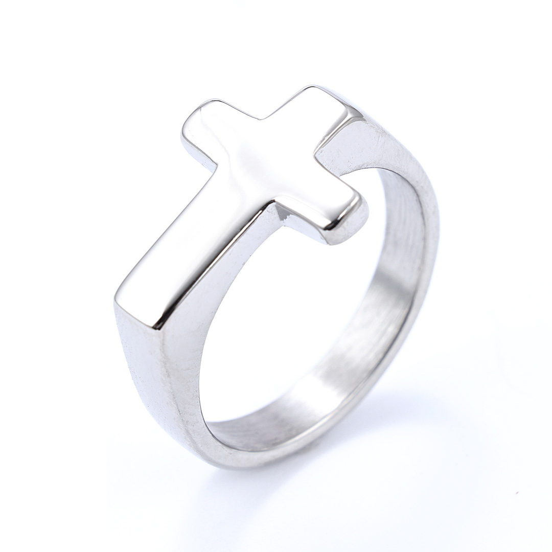 Bold Minimal Cross Statement Band Ring