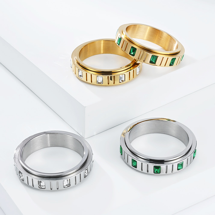 Baguette Crystal Spinner Stress Relief Band Ring