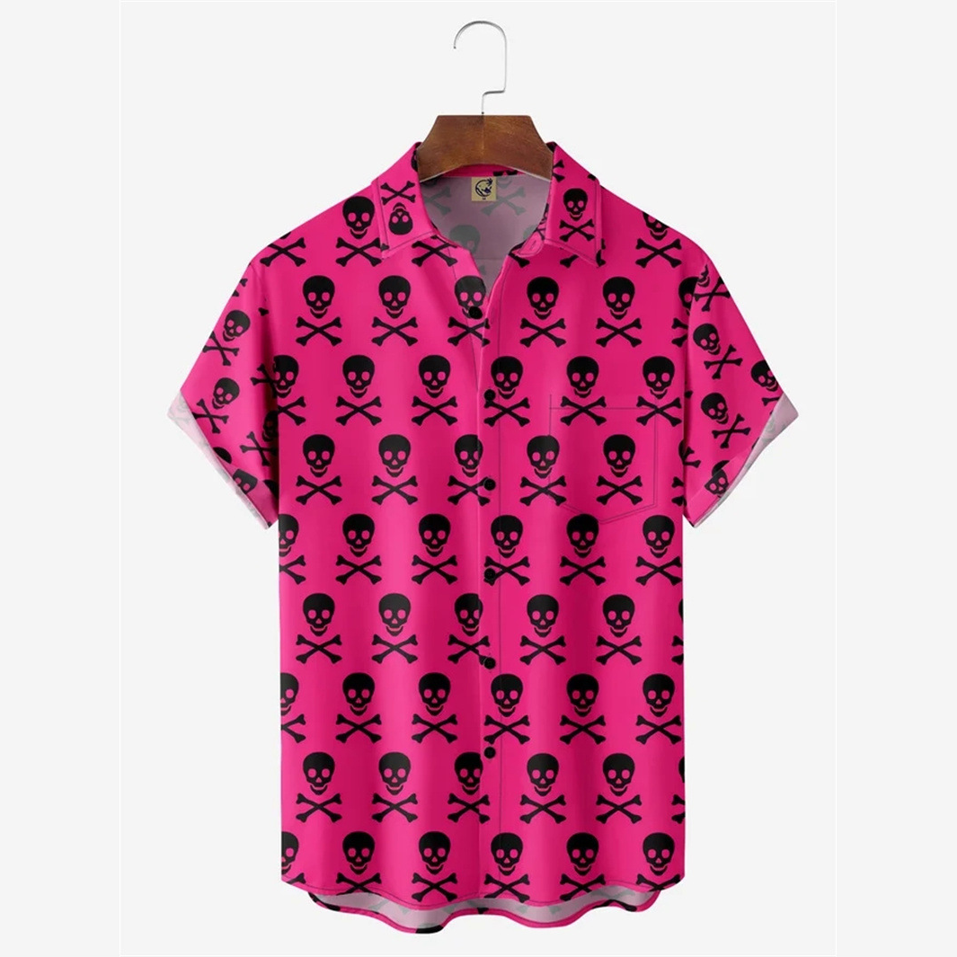 Fun skull chest pocket short-sleeved Hawaiian shirt