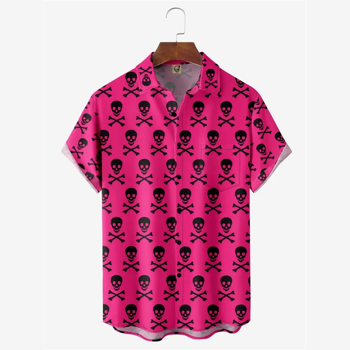Fun skull chest pocket short-sleeved Hawaiian shirt