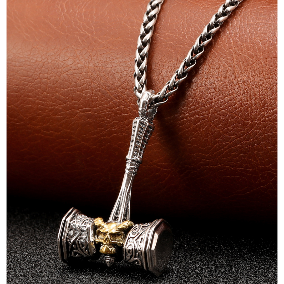 Retro Norway Viking Skull Hammer Charm Necklace