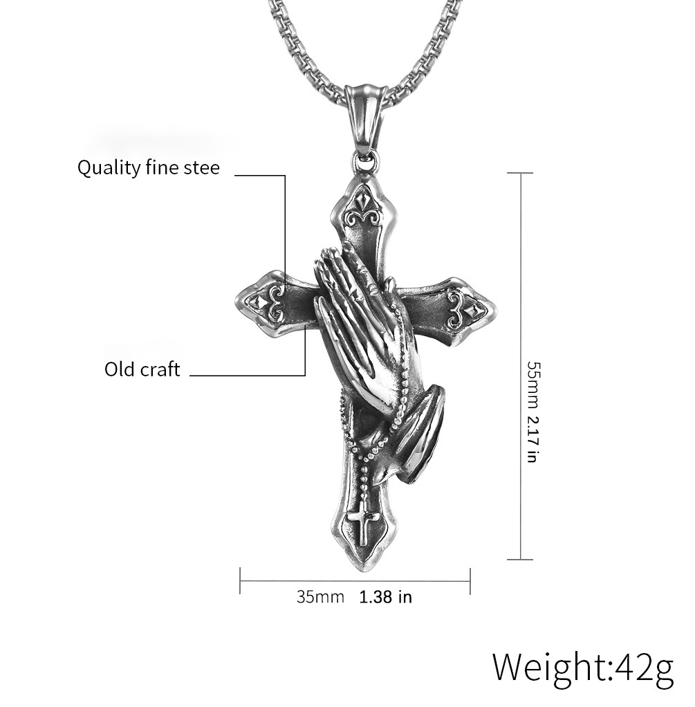 Religious Faith Praying Hands Cross Charm Necklace