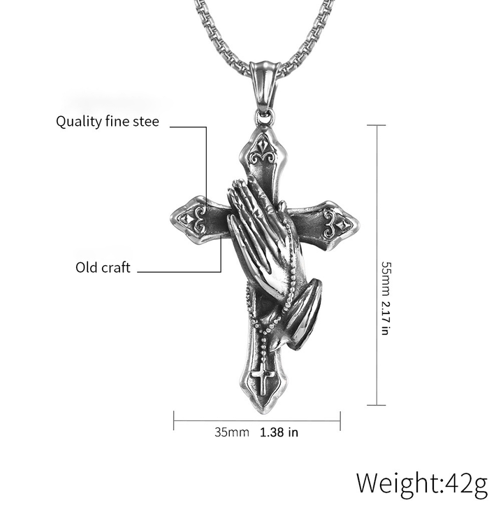 Religious Faith Praying Hands Cross Charm Necklace