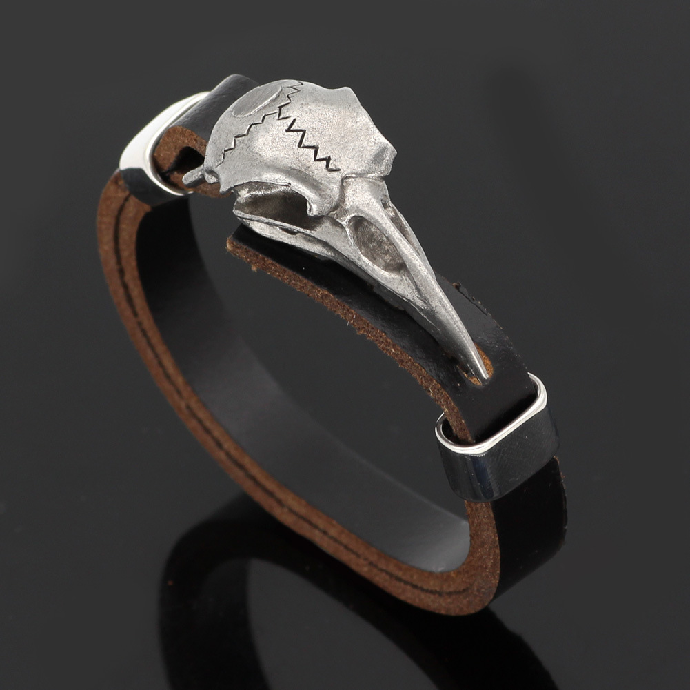Retro Viking Raven Skull Genuine Leather Bracelet