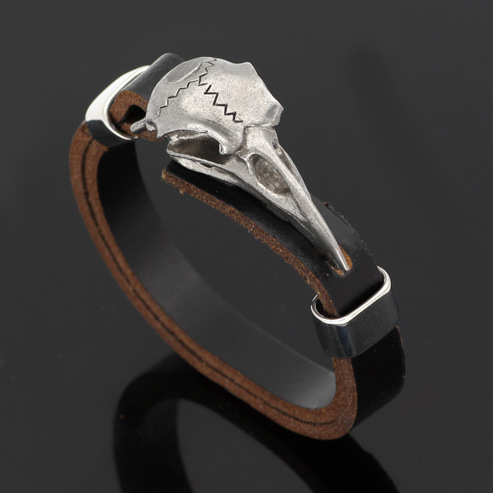 Retro Viking Raven Skull Genuine Leather Bracelet