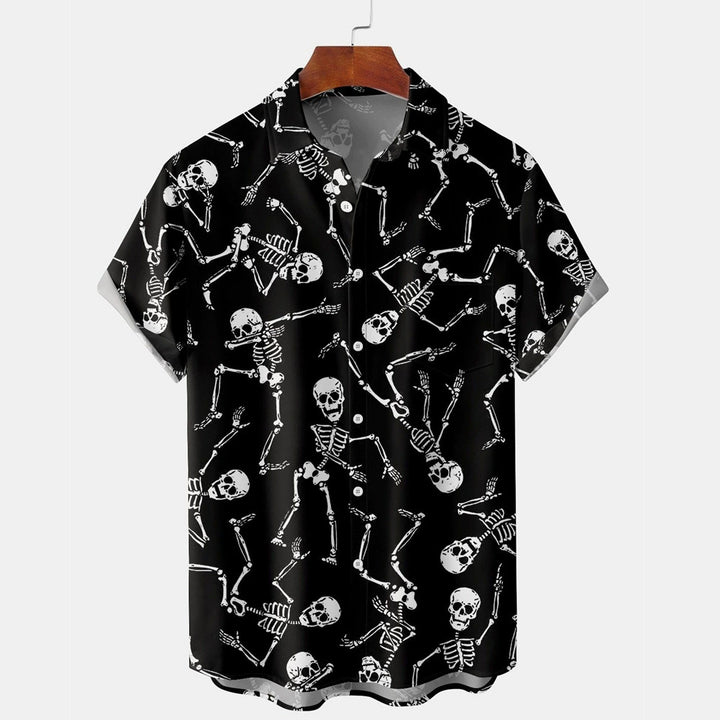 Fun skull chest pocket short-sleeved Hawaiian shirt