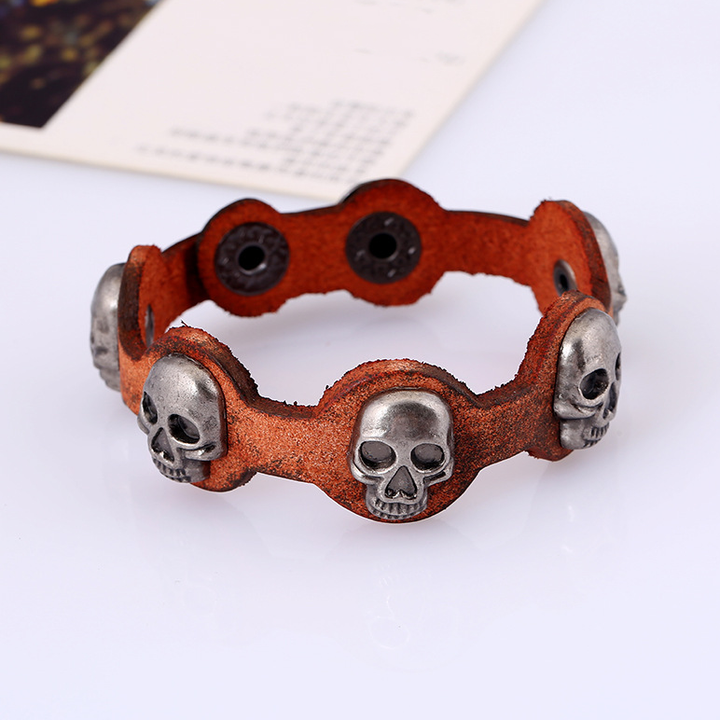 Vintage Punk Skull Leather Adjustable Wrist Bracelet