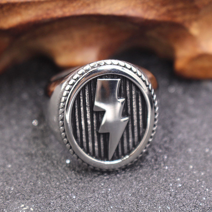 Retro Lightning Crest Biker Statement Ring