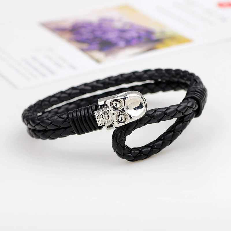 Minimal Gothic Skull Ornament Braided Wrap Bracelet