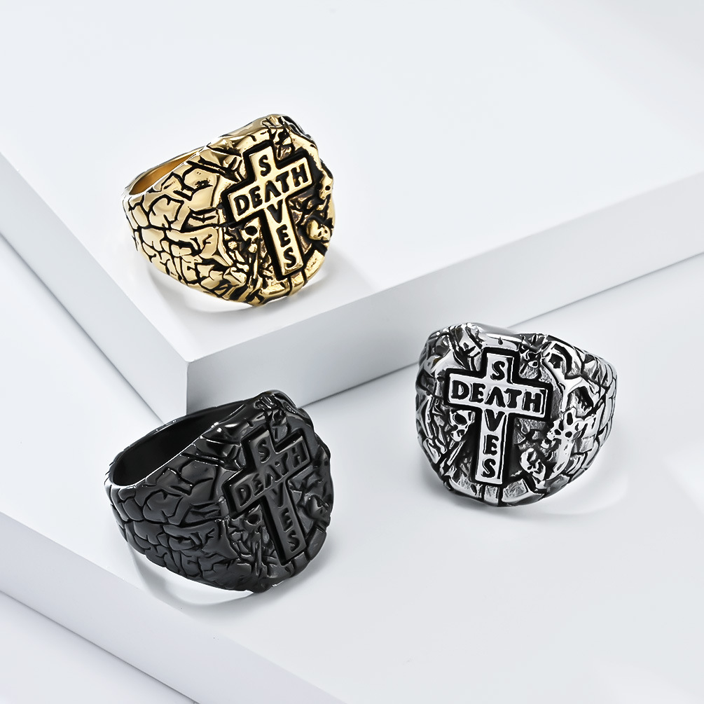 Gothic Cross Letter Signet Ring