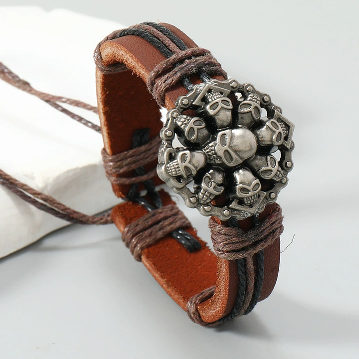 Gothic Multi Skull Rock Retro Leather Wrap Bracelet