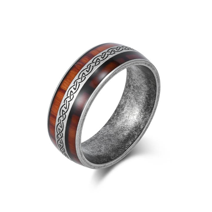 Celtic Knot Inlaid Wood Grain Band Ring