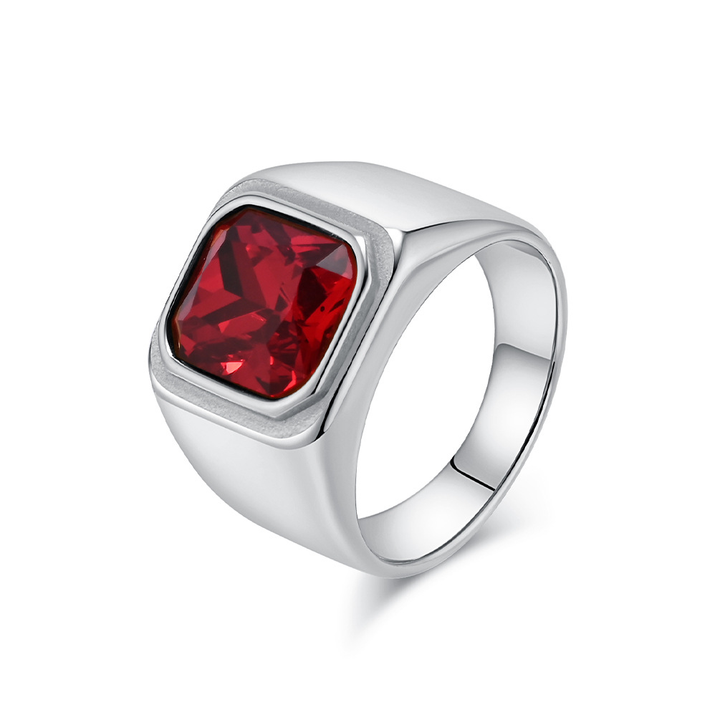 Cushion Cut Crystal Inlay Mens Statement Ring