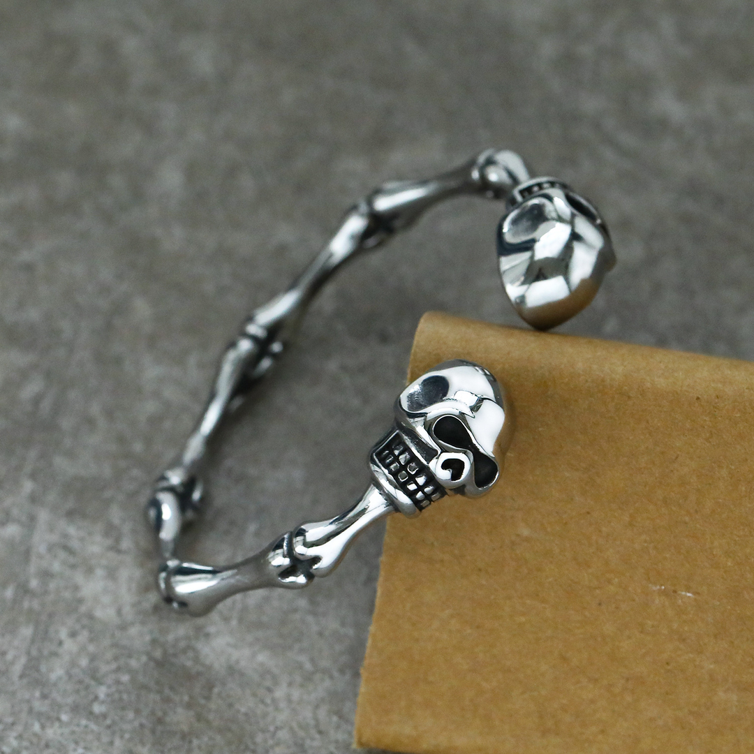 Mens Skeleton Skull Bangle Gothic Punk Open Cuff Bracelet Jewelry