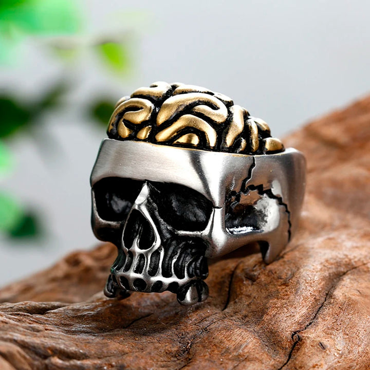 Retro Punk Open‑Brain Skull Gothic Biker Ring