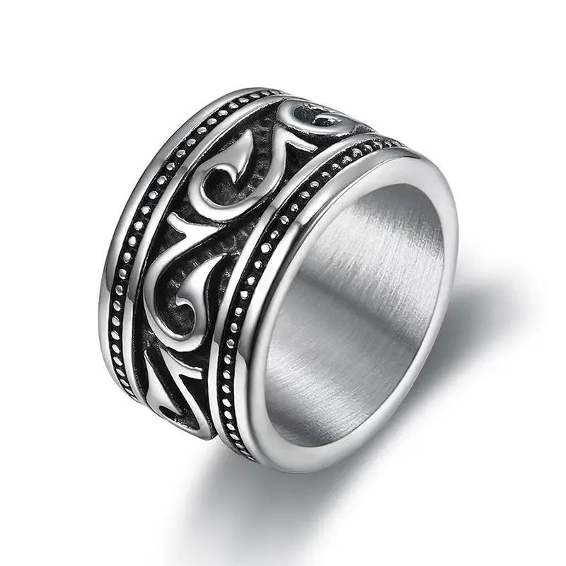 Vintage Scroll Pattern Wide Band Men Ring