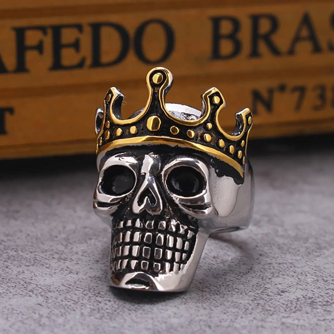 Two Tone Crown Skull Gothic Vintage Biker Statement Men Ring
